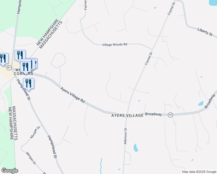 map of restaurants, bars, coffee shops, grocery stores, and more near 1513 Broadway in Haverhill