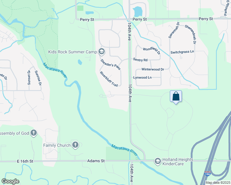 map of restaurants, bars, coffee shops, grocery stores, and more near 10483 Riverwalk Drive in Holland