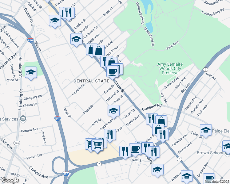 map of restaurants, bars, coffee shops, grocery stores, and more near 10 Frank Street in Schenectady