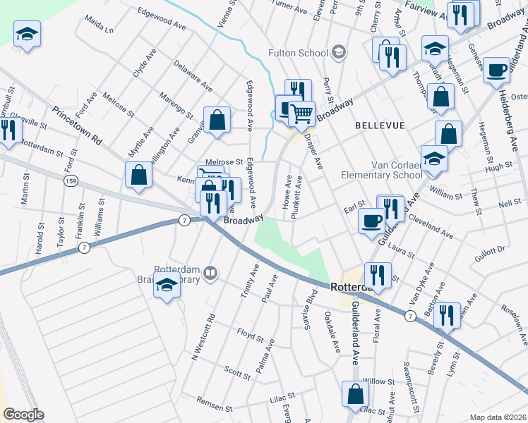 map of restaurants, bars, coffee shops, grocery stores, and more near 3070 Edgewood Avenue in Rotterdam