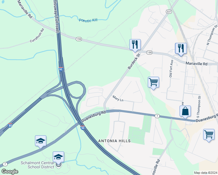 map of restaurants, bars, coffee shops, grocery stores, and more near 978 Burdeck Street in Schenectady