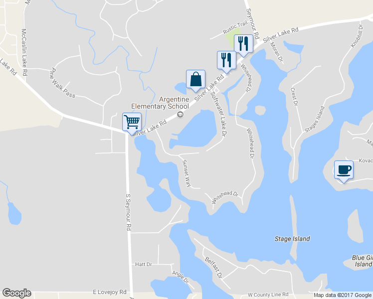 map of restaurants, bars, coffee shops, grocery stores, and more near 16280 Softwater Lake Drive in Linden