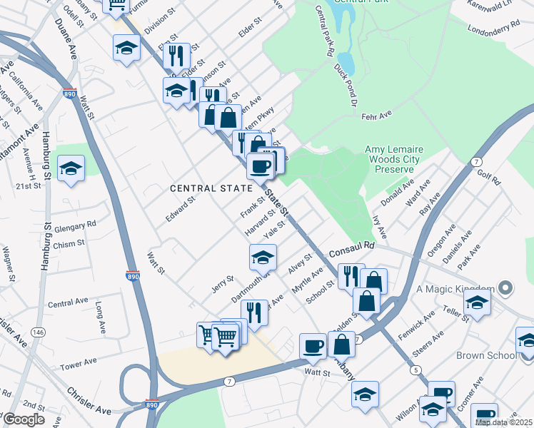 map of restaurants, bars, coffee shops, grocery stores, and more near 10 Frank Street in Schenectady