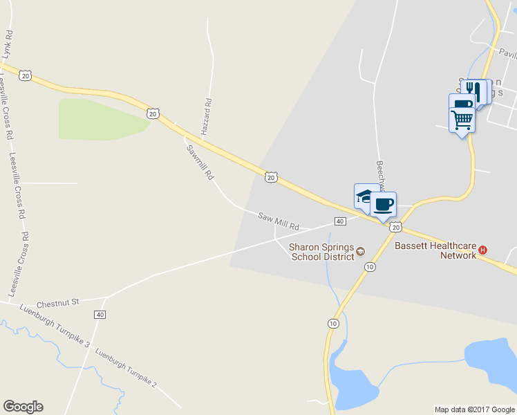 map of restaurants, bars, coffee shops, grocery stores, and more near 134 Sawmill Road in Sharon Springs