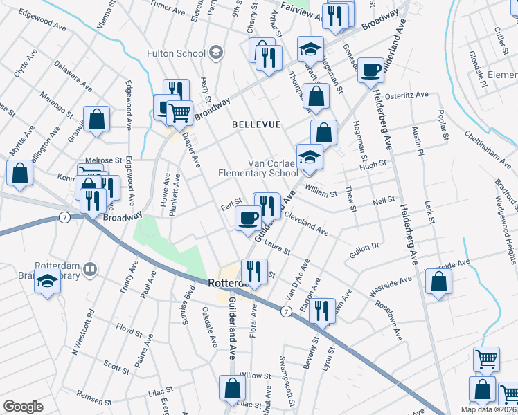 map of restaurants, bars, coffee shops, grocery stores, and more near 969 Vischer Avenue in Rotterdam
