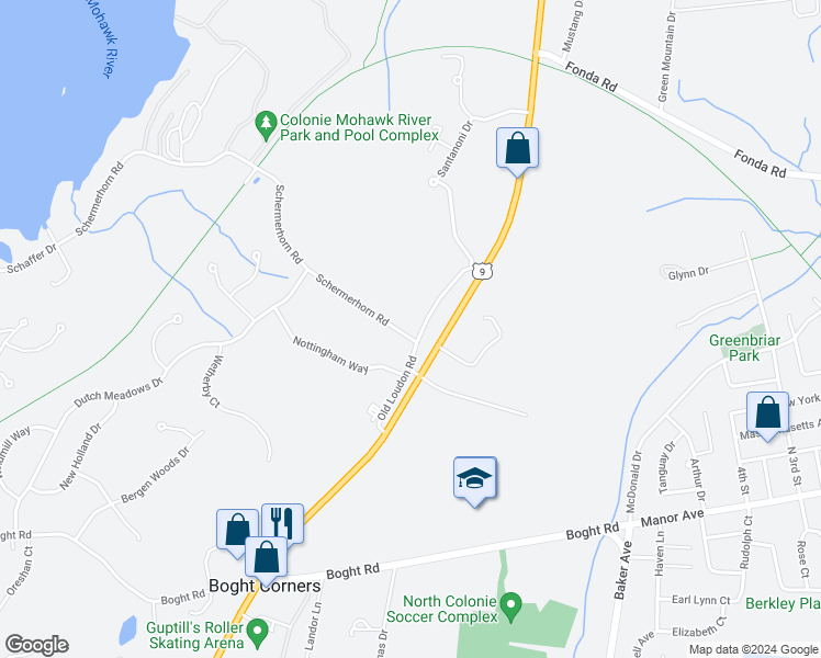 map of restaurants, bars, coffee shops, grocery stores, and more near 544 Old Loudon Road in Cohoes