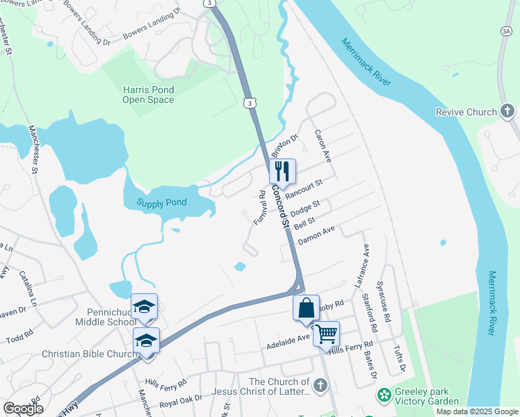map of restaurants, bars, coffee shops, grocery stores, and more near 188 Concord Street in Nashua