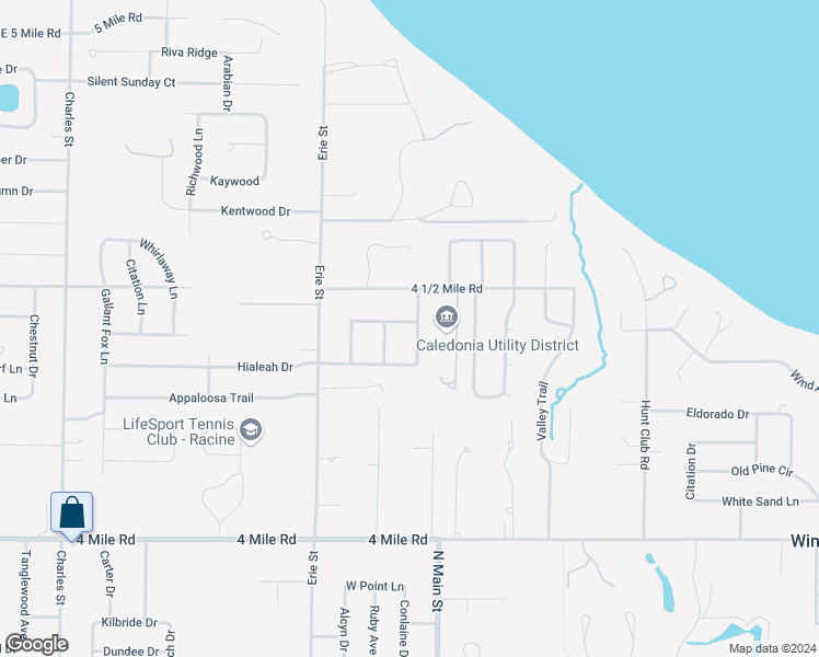 map of restaurants, bars, coffee shops, grocery stores, and more near 5412 Idlewood Drive in Racine
