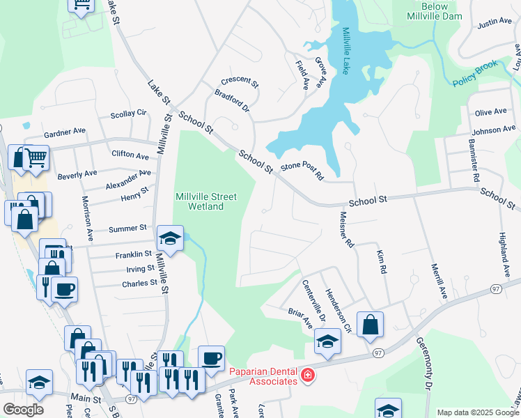 map of restaurants, bars, coffee shops, grocery stores, and more near 13 Therriault Avenue in Salem