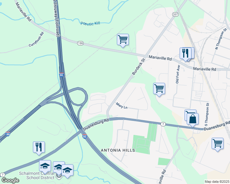 map of restaurants, bars, coffee shops, grocery stores, and more near 960 Burdeck Street in Schenectady