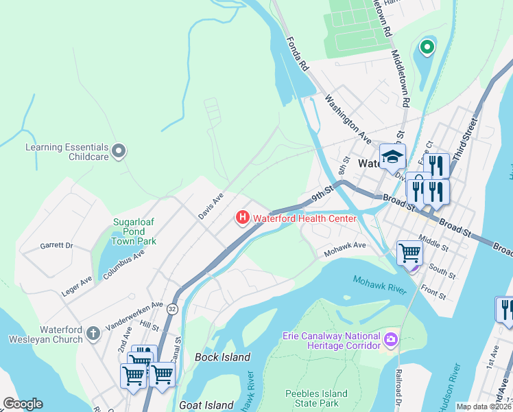 map of restaurants, bars, coffee shops, grocery stores, and more near 8 Maple Avenue in Waterford