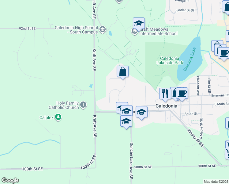 map of restaurants, bars, coffee shops, grocery stores, and more near 9504 Scotsmoor Court in Caledonia