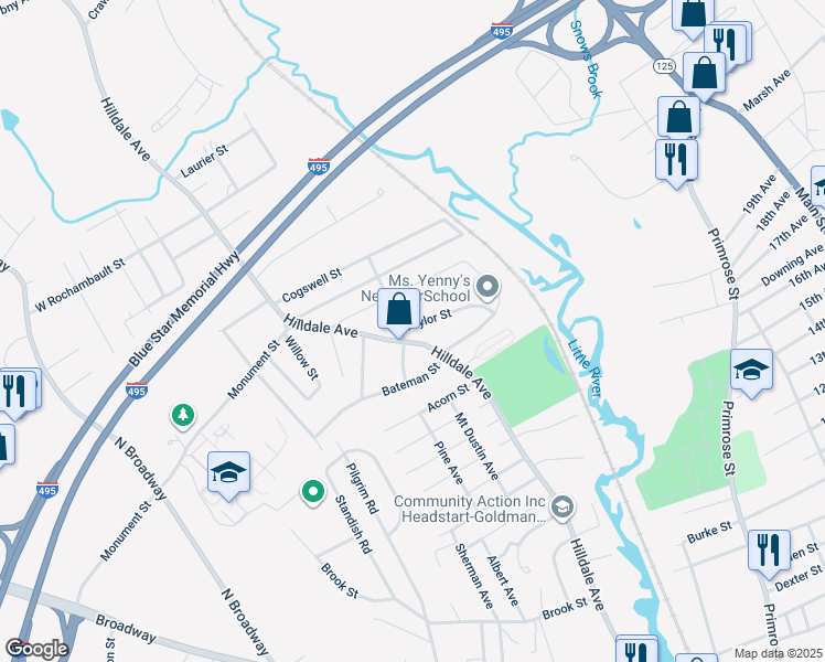 map of restaurants, bars, coffee shops, grocery stores, and more near 401 Hilldale Avenue in Haverhill