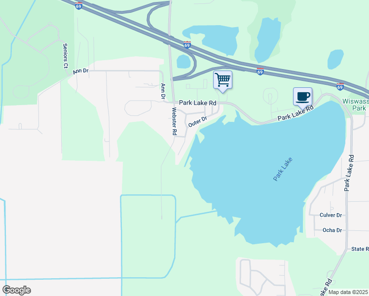 map of restaurants, bars, coffee shops, grocery stores, and more near 15549 Outer Drive in Clinton County