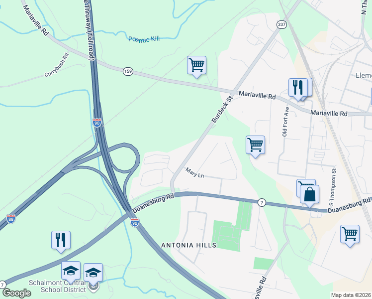 map of restaurants, bars, coffee shops, grocery stores, and more near 966 Burdeck Street in Schenectady
