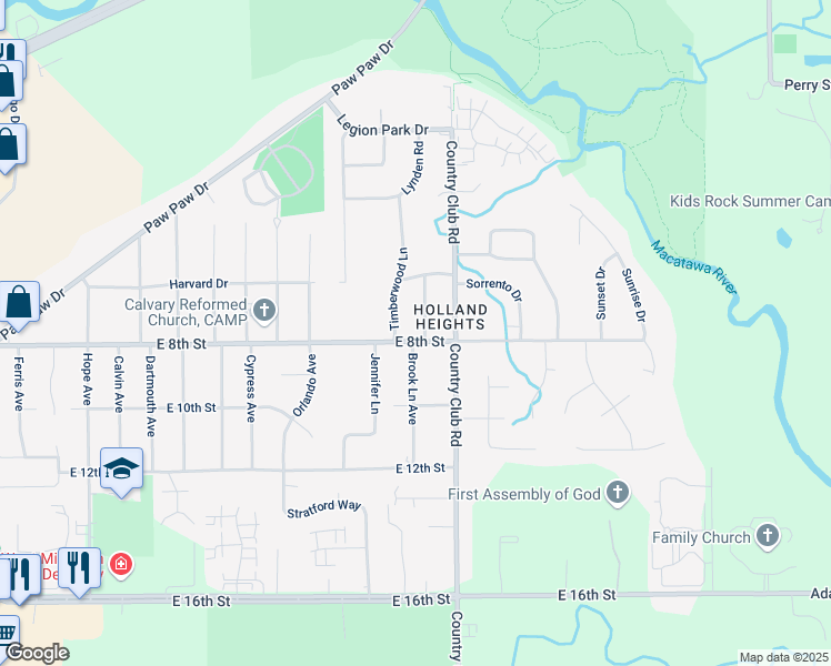 map of restaurants, bars, coffee shops, grocery stores, and more near 190 Brook Lane Avenue in Holland