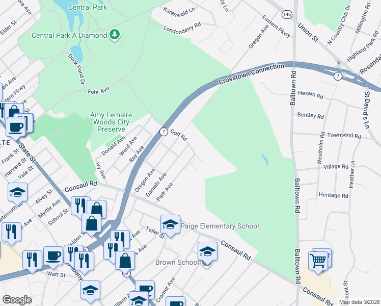 map of restaurants, bars, coffee shops, grocery stores, and more near 247 Park Avenue in Schenectady