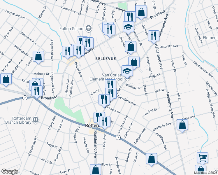 map of restaurants, bars, coffee shops, grocery stores, and more near 969 Vischer Avenue in Rotterdam