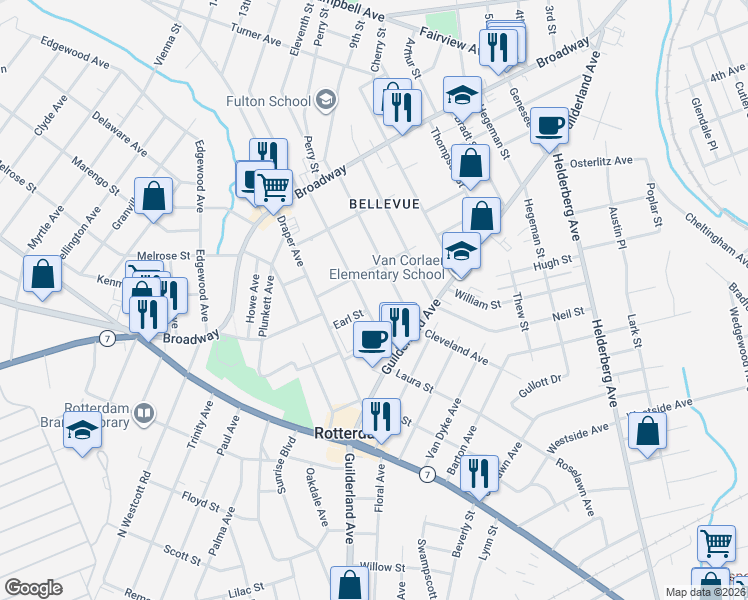 map of restaurants, bars, coffee shops, grocery stores, and more near 969 Vischer Avenue in Rotterdam