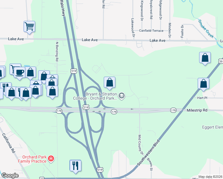 map of restaurants, bars, coffee shops, grocery stores, and more near 260 Red Tail Rd in Orchard Park