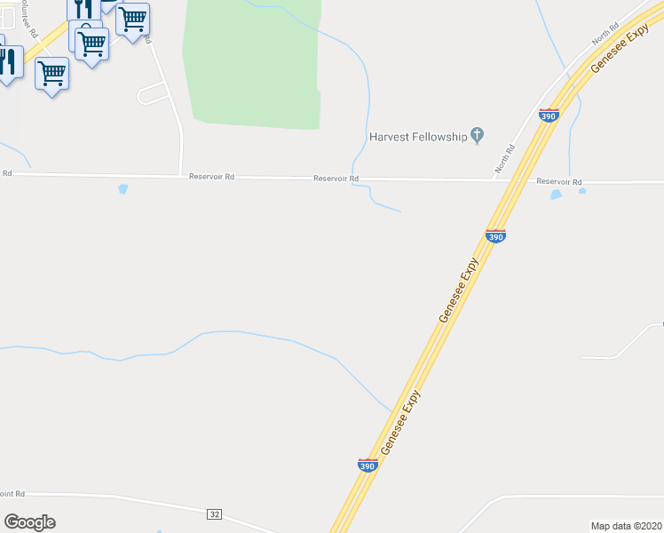 map of restaurants, bars, coffee shops, grocery stores, and more near 4558 Reservoir Road in Geneseo
