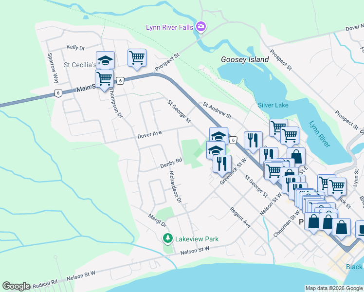 map of restaurants, bars, coffee shops, grocery stores, and more near 5 Denby Road in Port Dover