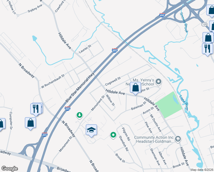 map of restaurants, bars, coffee shops, grocery stores, and more near 16 Cogswell Street in Haverhill
