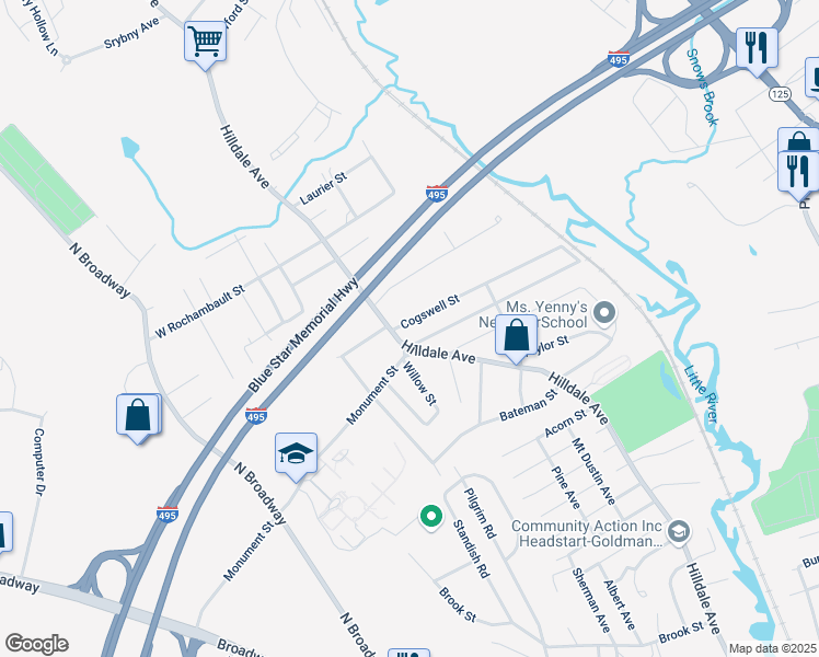map of restaurants, bars, coffee shops, grocery stores, and more near 16 Cogswell Street in Haverhill