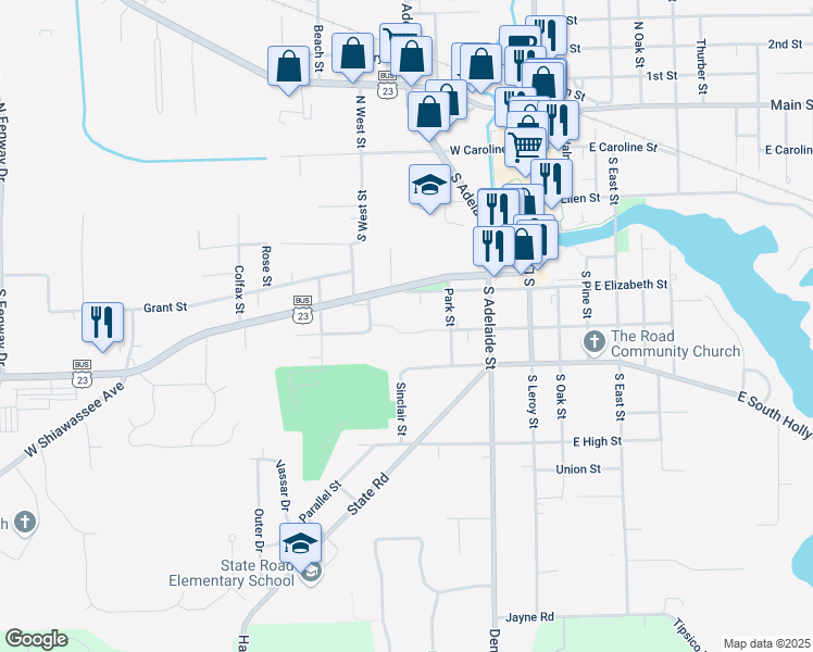map of restaurants, bars, coffee shops, grocery stores, and more near 411 West Elizabeth Street in Fenton