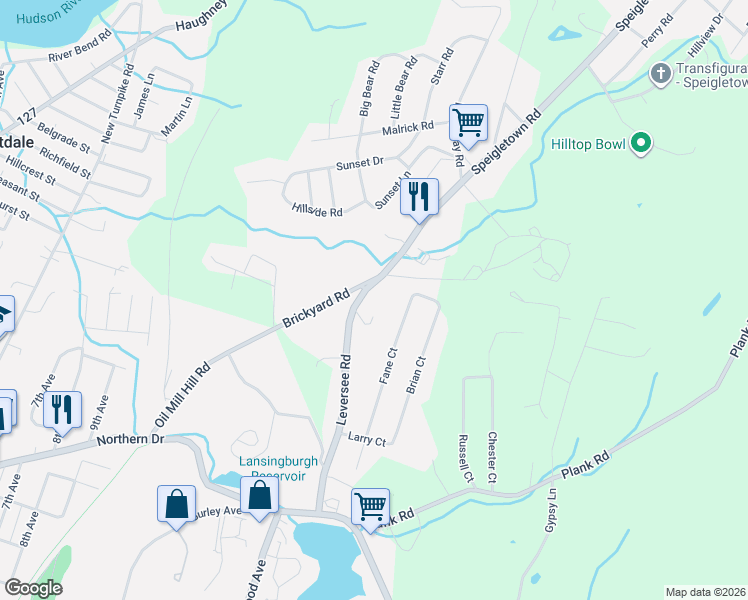 map of restaurants, bars, coffee shops, grocery stores, and more near 124 Leversee Road in Troy