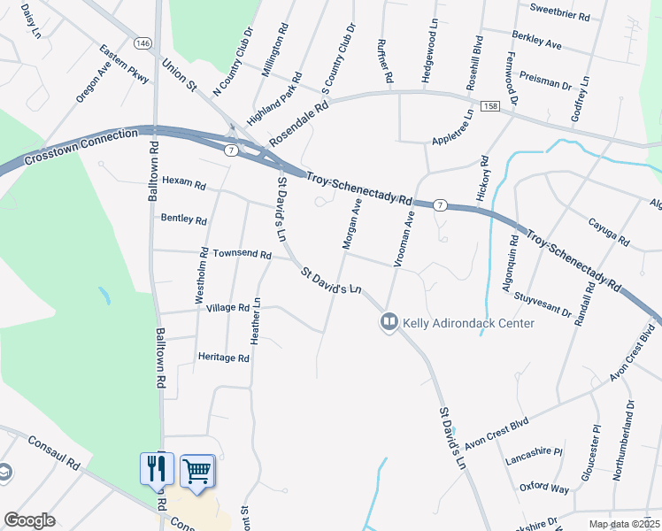 map of restaurants, bars, coffee shops, grocery stores, and more near 950 Saint David's Lane in Schenectady County