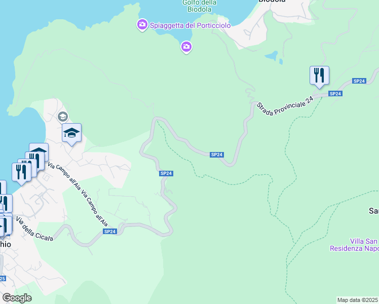 map of restaurants, bars, coffee shops, grocery stores, and more near 17 Strada Provinciale 24 in Provincia di Livorno