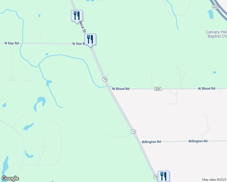 map of restaurants, bars, coffee shops, grocery stores, and more near 7501 Seneca Street in East Aurora