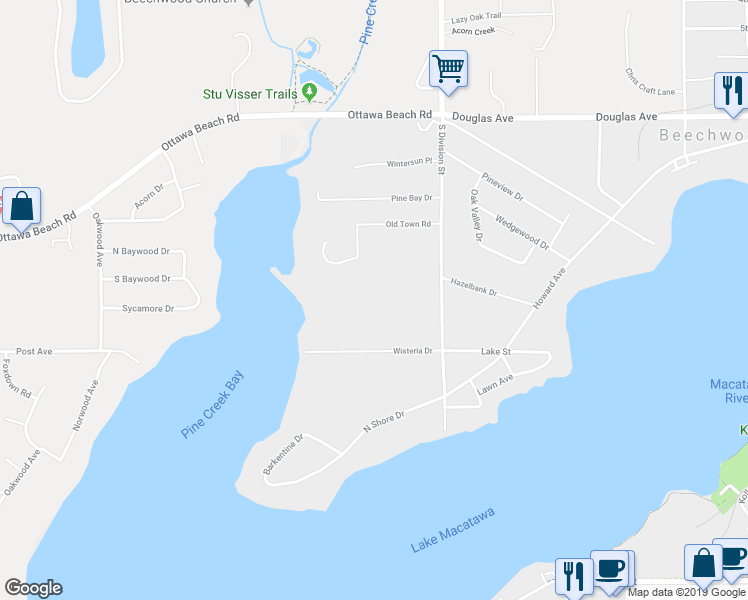 map of restaurants, bars, coffee shops, grocery stores, and more near 186 South Division Street in Holland