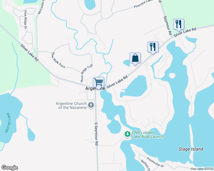 map of restaurants, bars, coffee shops, grocery stores, and more near 8572 Silver Lake Road in Linden