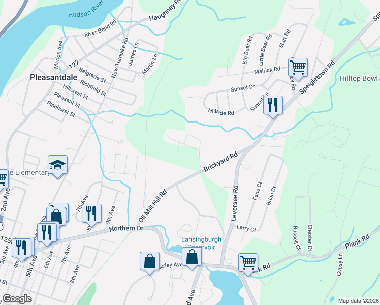 map of restaurants, bars, coffee shops, grocery stores, and more near 19 Tague Road in Troy