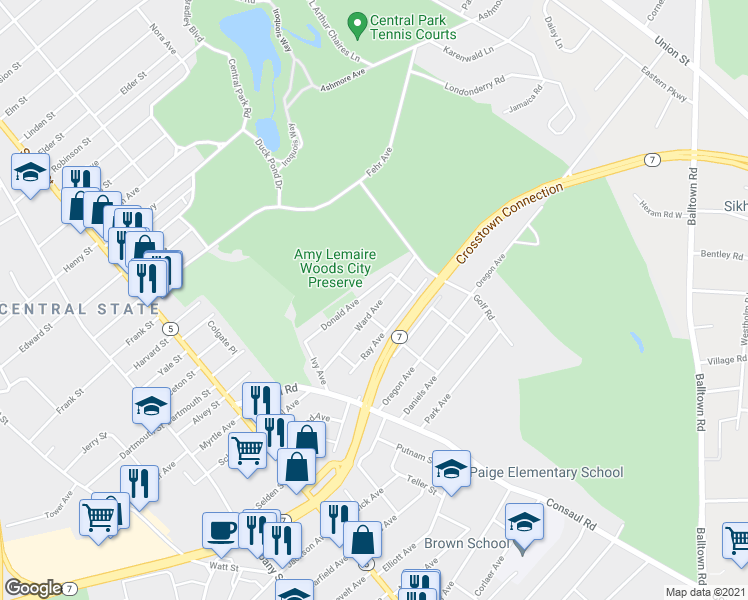 map of restaurants, bars, coffee shops, grocery stores, and more near 490 Ward Avenue in Schenectady