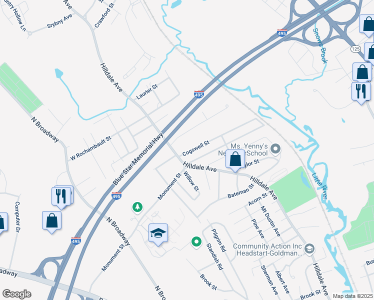 map of restaurants, bars, coffee shops, grocery stores, and more near 16 Cogswell Street in Haverhill