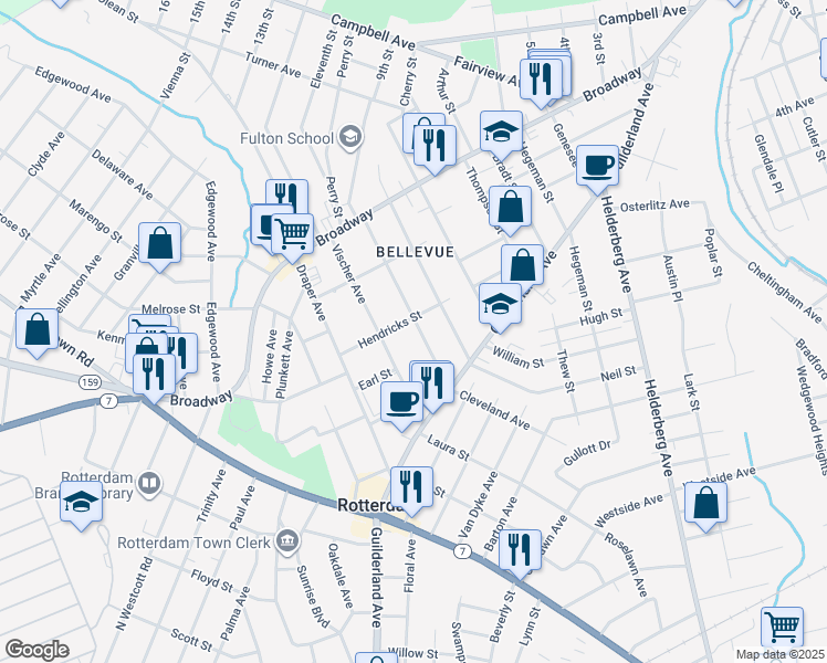 map of restaurants, bars, coffee shops, grocery stores, and more near 910 Cleveland Avenue in Schenectady