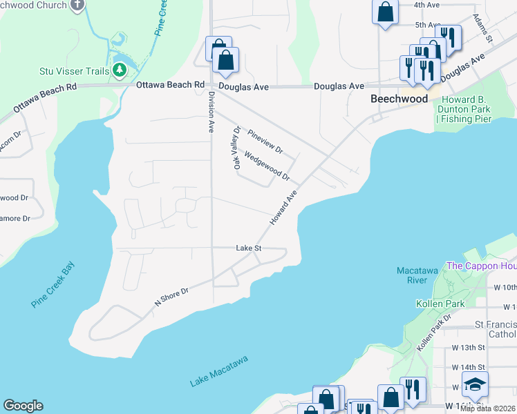 map of restaurants, bars, coffee shops, grocery stores, and more near 609 Hazelbank Drive in Holland
