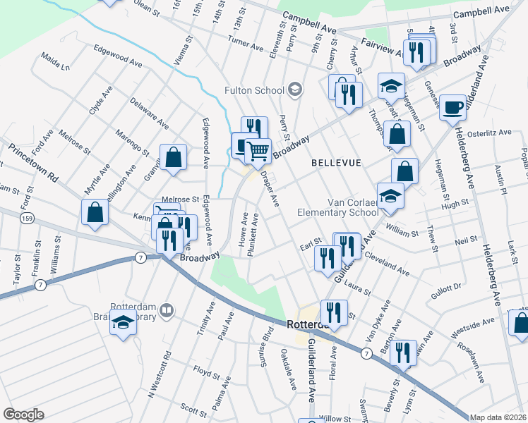 map of restaurants, bars, coffee shops, grocery stores, and more near 615 Cramer Avenue in Rotterdam