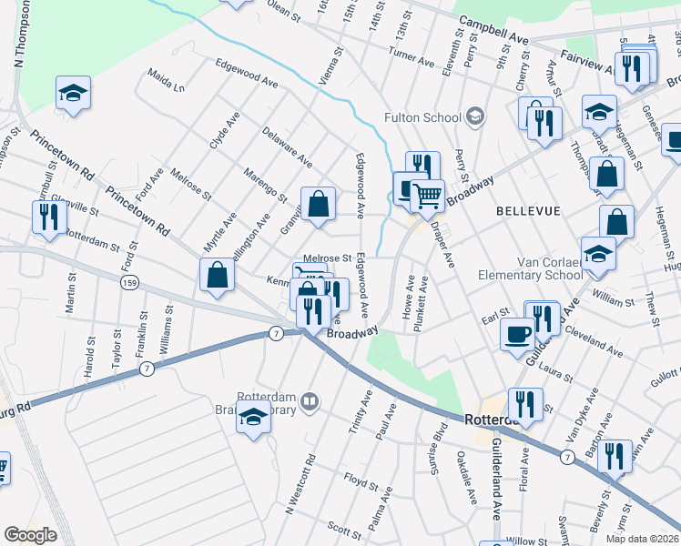map of restaurants, bars, coffee shops, grocery stores, and more near 3016 Cox Avenue in Rotterdam