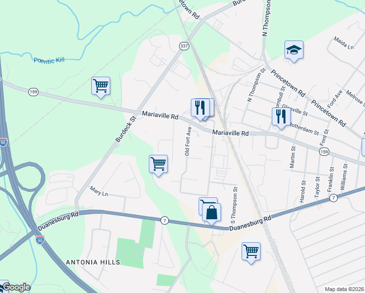 map of restaurants, bars, coffee shops, grocery stores, and more near 16 Old Fort Avenue in Schenectady