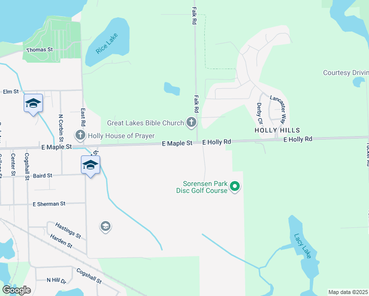 map of restaurants, bars, coffee shops, grocery stores, and more near 982 East Maple Street in Holly