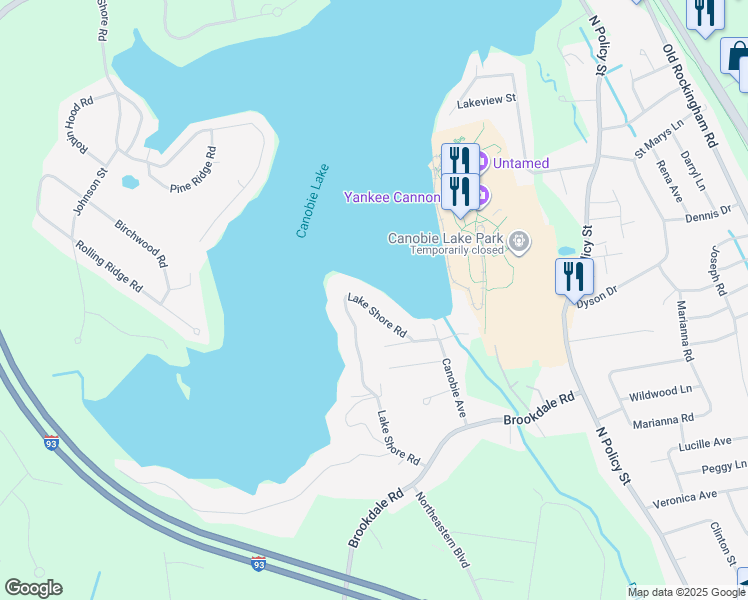 map of restaurants, bars, coffee shops, grocery stores, and more near 79 Lake Shore Road in Salem