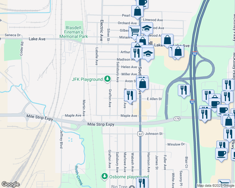 map of restaurants, bars, coffee shops, grocery stores, and more near in Buffalo