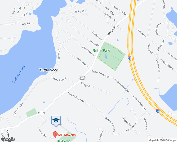 map of restaurants, bars, coffee shops, grocery stores, and more near 128 Range Road in Windham