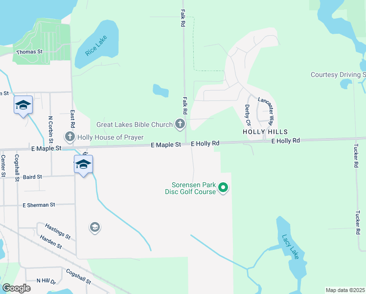 map of restaurants, bars, coffee shops, grocery stores, and more near 982 East Maple Street in Holly