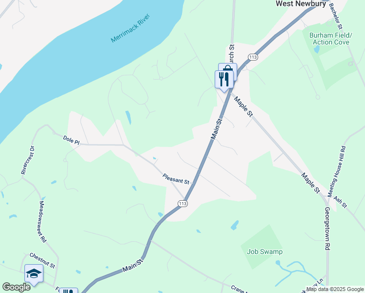 map of restaurants, bars, coffee shops, grocery stores, and more near 9 Marshall Drive in West Newbury