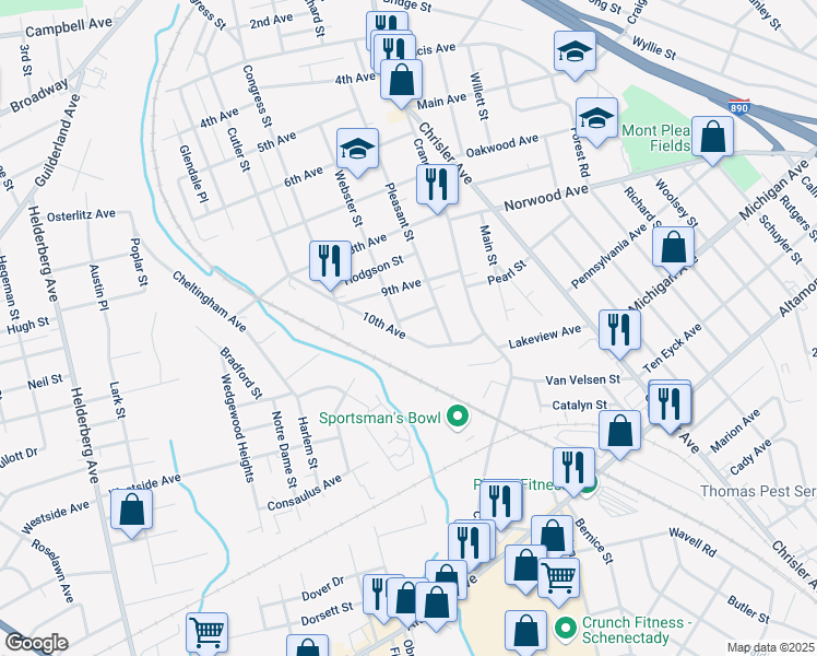 map of restaurants, bars, coffee shops, grocery stores, and more near 1255 10th Avenue in Schenectady